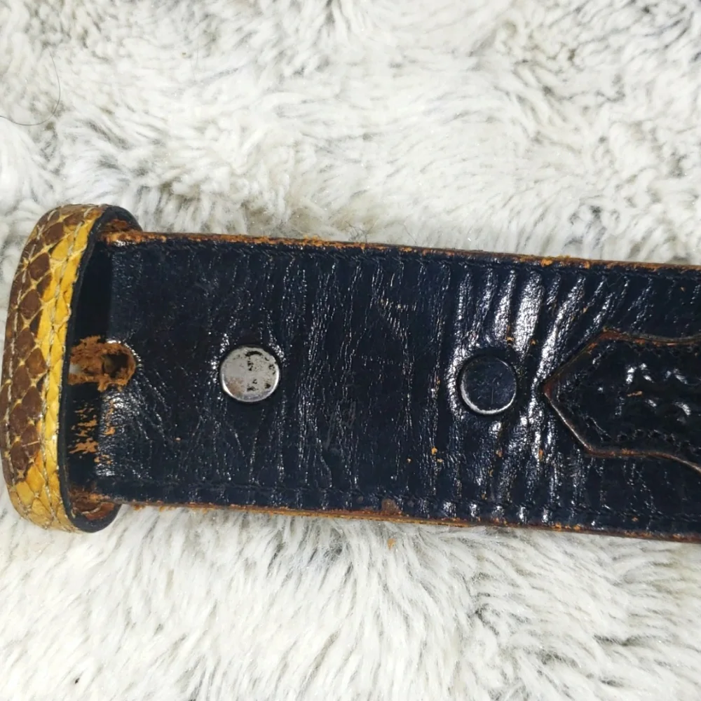 Antique Stephen Handmade Leather, Western Cowboy Black & Brown Men Belt B 508 40 - Picture 7 of 13